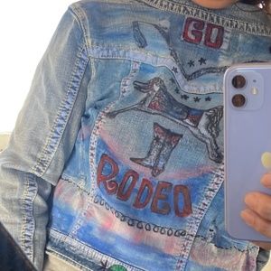 🐴.Go Rodeo Distressed Denim hand painted by Manhattan Cowgirl